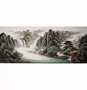Small Eight-Foot Unsigned Pure Hand-Painted Chinese Landscape for Guest Hall and Office Decoration, No Signature Model 0001