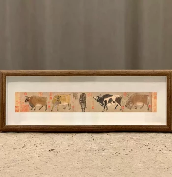 Tang Dynasty Han Huang's 'Five Oxen' Painting - Traditional Chinese Horizontal Landscape Scroll for Office Decor or Zen-Inspired Gift