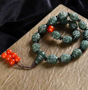 Hetian Jade Eighteen Arhats Chain; Green Jade Arhat Head Handheld Piece for Men and Women; Wenwan Jade Pendant