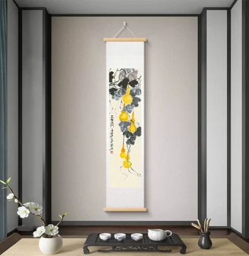 Qi Baishi 'Five Blessings Welcome the Door' – Ink Wash High-Definition Scroll Painting for Living Room, Study, and Tea Room Decoration; Entryway Hanging Art