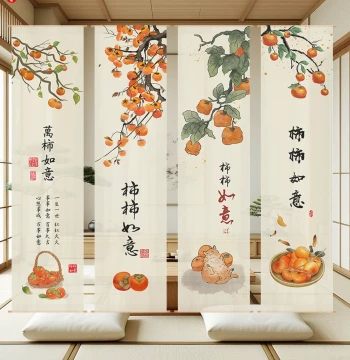 'Ruyi Peace and Joy' Chinese Sheer Fabric Wall Hanging - Decorative Backdrop Cloth for Entryway, Study, or Tea Room