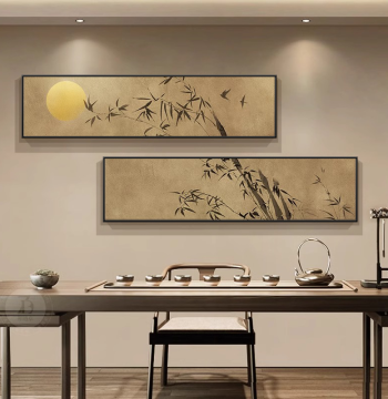 New Chinese Style Tea Room Decorative Painting, Song Dynasty Aesthetics Living Room Sofa Background Wall Art, Zen Bamboo Office Mural