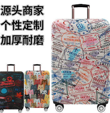 Stamp Pattern Elastic Suitcase Cover for Trolley Cases, Travel Tourism Boarding Luggage Leather Box Protective Dust Bag, Thickened Wear-Resistant