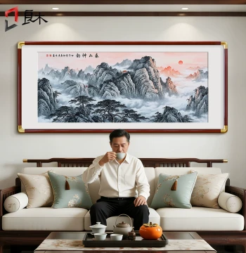 Mountain Without Water Backing Painting, New Chinese Style Living Room East Wall Art, Mount Tai Landscape Decorative Painting, Office Mural
