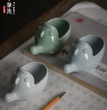 Ruxiang Celadon Ceramic Brush Washer Four Treasures of the Study Calligraphy Supplies Multi-Functional Creative Big-Mouth Brush Washer Study Room Ornament Ink