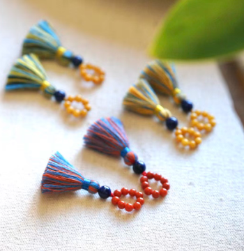 Amber Beeswax, Southern Red Agate, and Lapis Lazuli Tassel Mini Ornaments, Hand-Woven Versatile Pendant Charms for DIY Accessories with Cotton Thread Fringes
