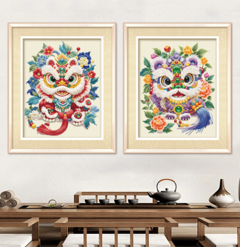 Cross Stitch Kit Lion Dance Cotton Thread DIY Set