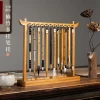 Zhang Xiaofeng Nan Bamboo Multi-Hook Brush Holder Calligraphy Brush Rack Solid Wood Creative New Chinese Style Four Treasures of the Study Brush Rest Bamboo Hanging Rack Retro Premium Light Luxury Ancient Style Multi-Item Storage Ornament Large Capacity