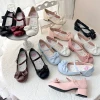 [Deposit Only] Slightly Round Mid-Heel Shoes – Matte Lambskin Puff Lolita Bow Pumps
