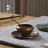 Dongyi Study Room Antique Brass Water Pot, Brush Washer Basin, and Small Spoon Set for Calligraphy (3-Piece)