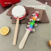 Wooden Handle Leather Rattle Drum Baby Toy Glue-Free Paint-Free for Ages 1+ Boys and Girls Wooden Shaker